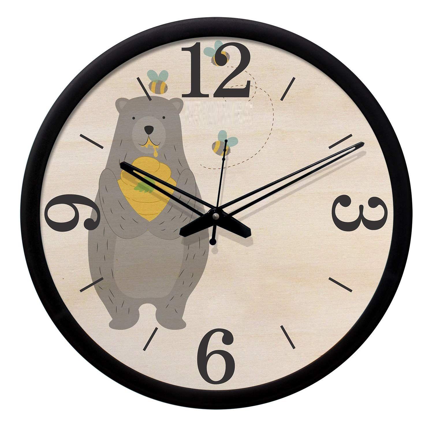 

Настенные часы из пластика и стекла 12 дюймов - Медведь (Бесшумное движение, черная рамка)