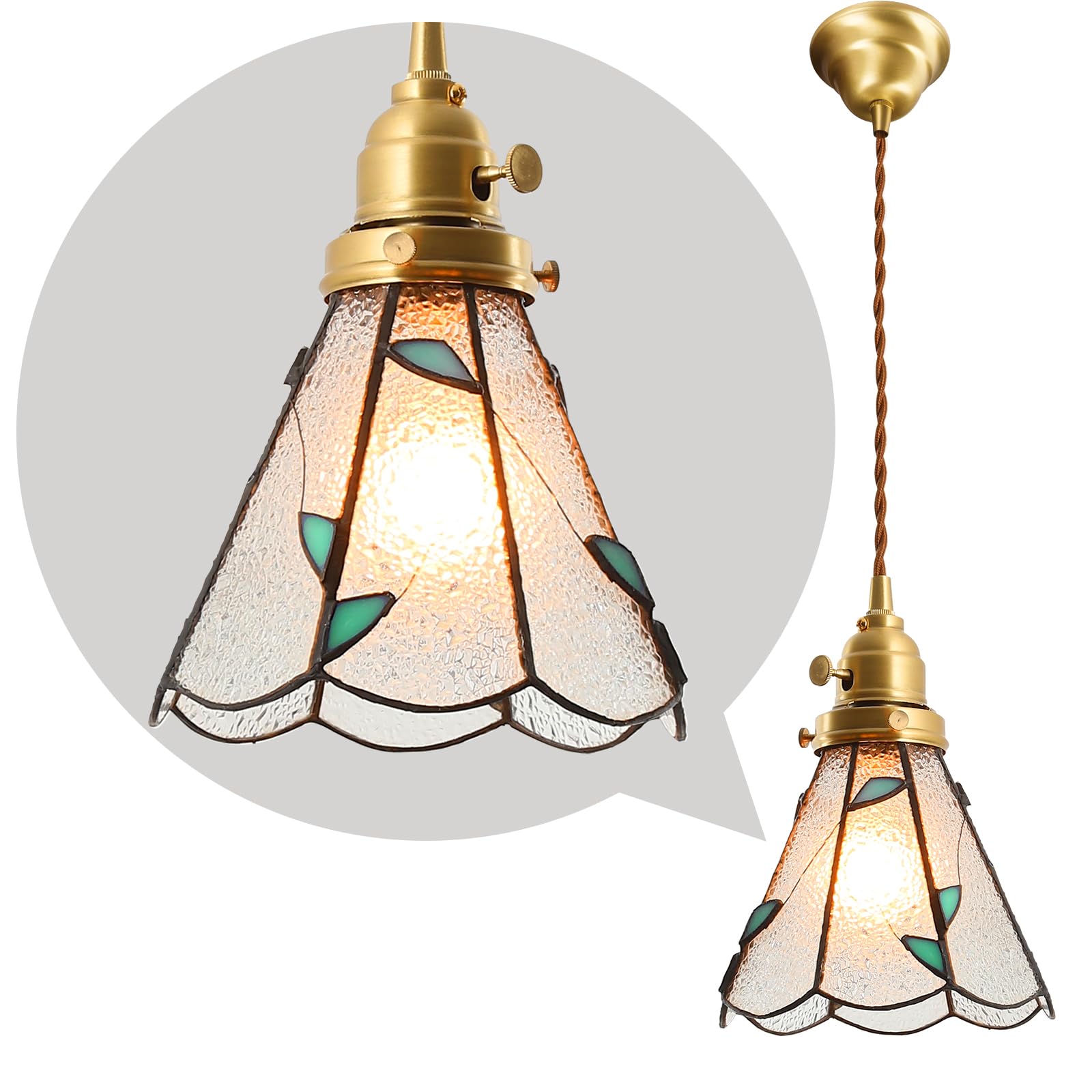 

Stylish LED Pendant Light with Glass Shade, Nordic Modern Design, Brass Body, Adjustable Cord, Ceiling Mount (E26 Base, Bulb Sold Separately), Ideal