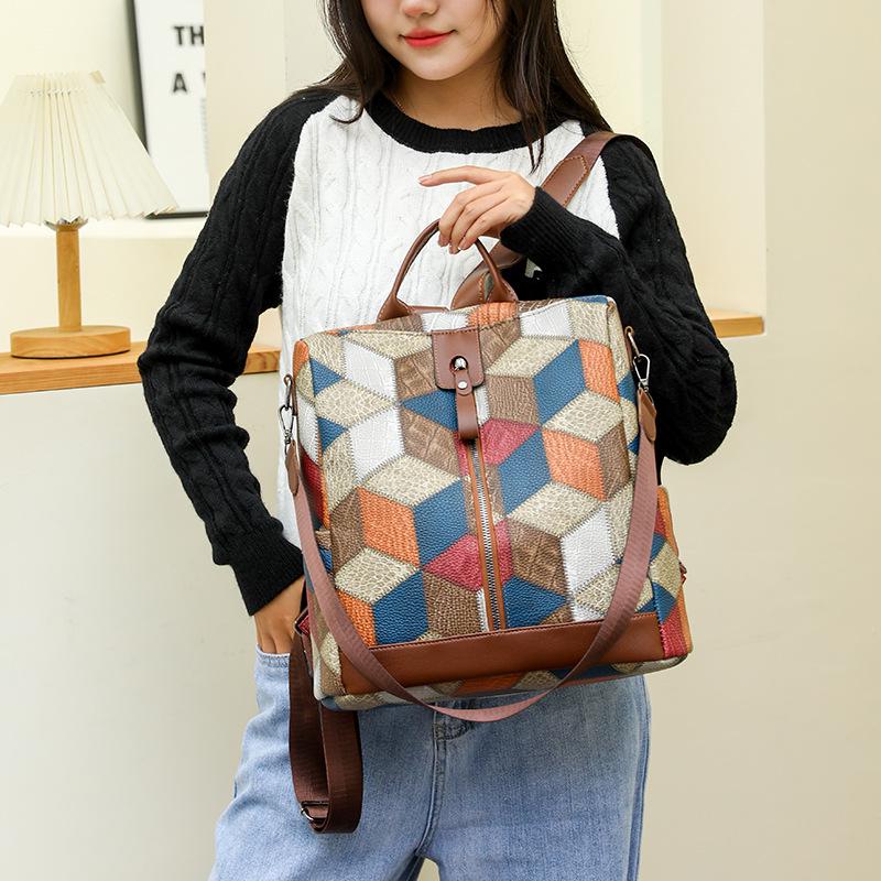 Trendy Women's Anti-Theft Colorblock Backpack - Large Capacity for Travel