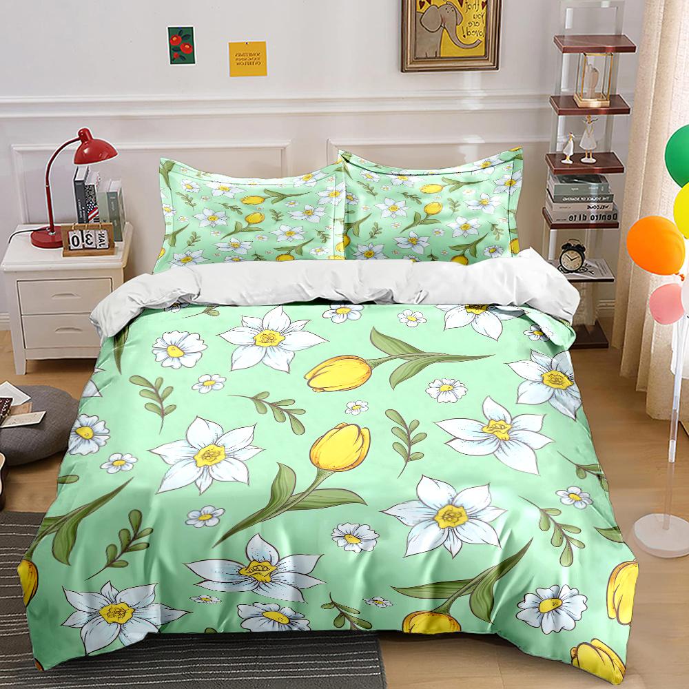 3Pcs Luxurious Spring Floral Print Bedding Set 1 Duvet Cover 2 Pillowcases For Adult And Children Luxury Gift Full Size