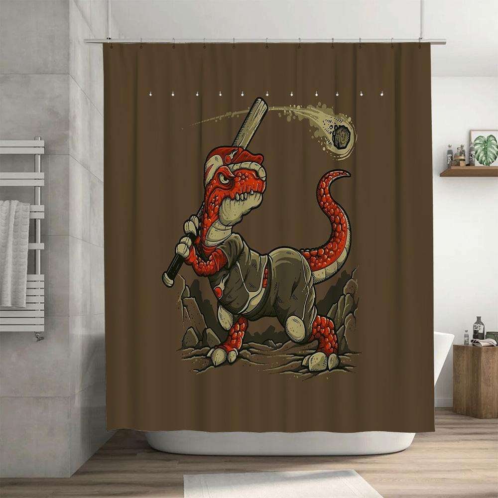 Dinosaurier Baseball Duschvorhang Lustiger T-Rex Sport Badezimmer Dekoration Waschraum Hängendes Bild Neuheit Geschenk Zuhause