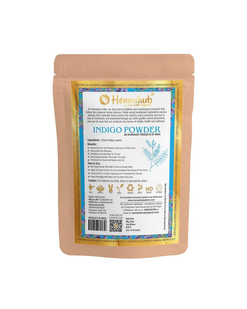 Hennahub Indigo Pulver für Haare – Natürliche Schwarze Haarfarbe mit 100% Grauabdeckung | 100% Reines Indigofera Tinctoria | Chemikalienfrei, Ammoniak & PP