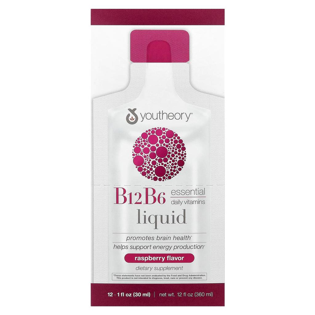 B12 B6 Liquid, Portable, Raspberry, 12 Packs, 30Ml (1Fl Oz) Each