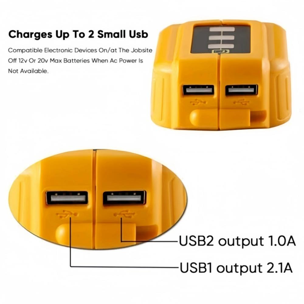 DCB090 Converter Dual USB Power Source Suitable for Dewalt 12V/14.4V/18V/20V Lithium Battery Power Tool Chargers