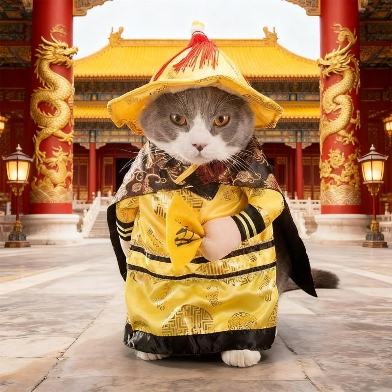 Chinese Emperors Princesses Cats Costume Funny Pet Clothing Traditional Soft Breathable Polyester Fabric