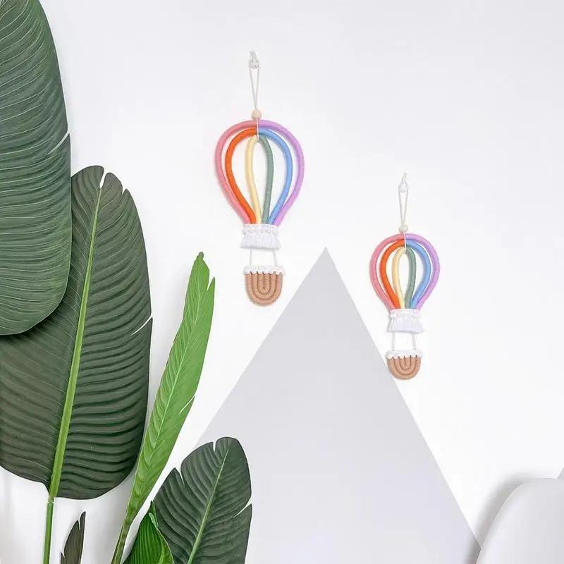 INS Macrame Rainbow Hot Air Balloon Hanging Decoration Rainbow Balloon Wall Decor for Kids Room Scandinavian Room Decor