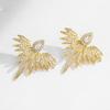 Elegant Cubic Zirconia Feather Earrings White Gold Color Crystal Zircon Statement Stud Earring Luxury Wedding Zircon