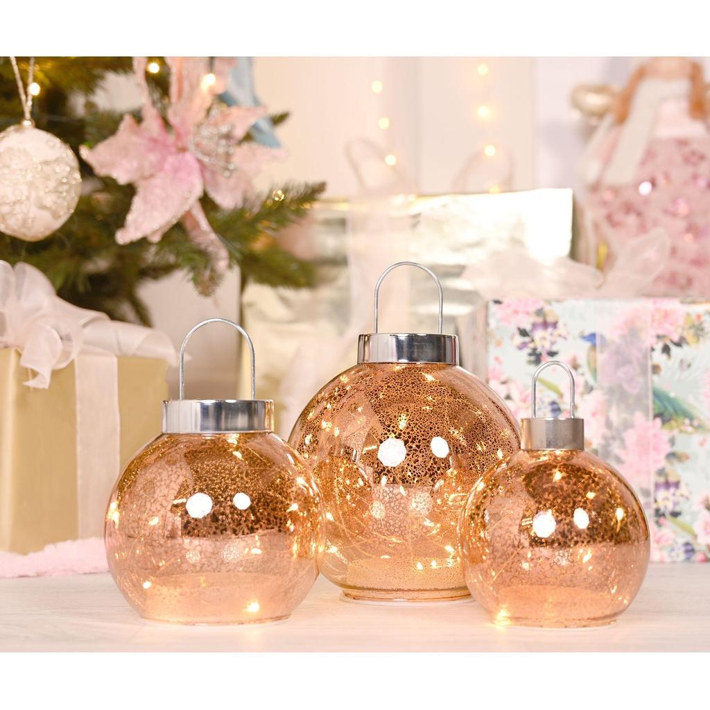 Blush Pink Mercury Glass LED Fairy Light Bauble Ornament - 16cm