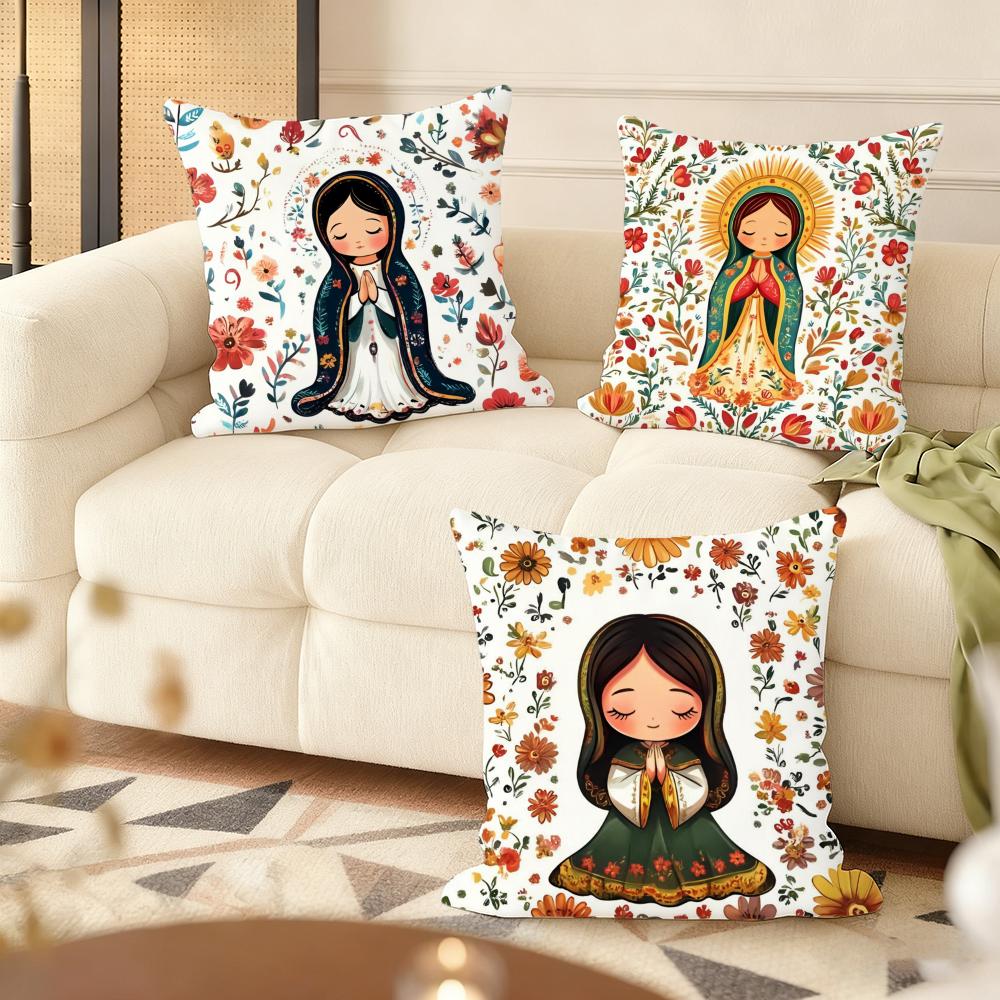 Our Lady of Guadalupe Cushion Cover Natural Linen Organic Fabric DoubleSided Printing Couch Pillow Covers Home Decor