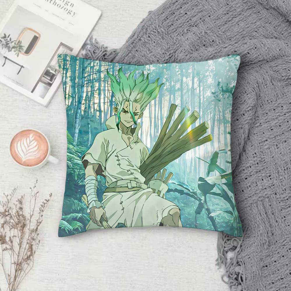 D-Dr. Stone Double-Sided Printed Square Pillow Cover Decorative Cushion Cover For Sofa Bedroom Bedside