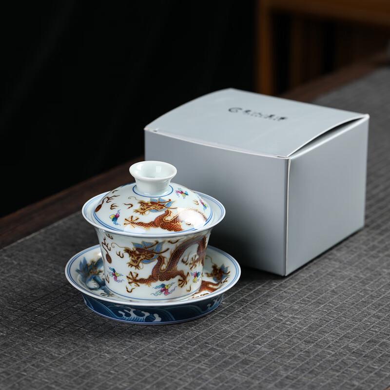 Hand-Painted Dragon Ceramic Gaiwan Tea Set