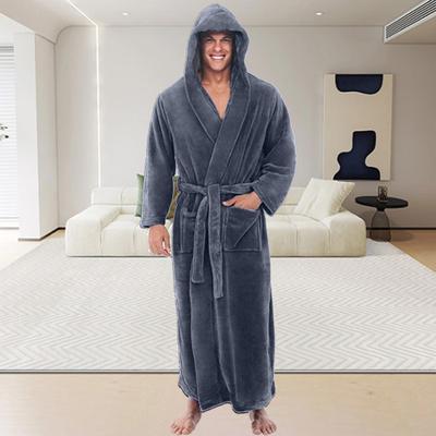 Herren-Bademantel mit Kapuze und verstellbarem Gürtel, superweich, flauschig, sehr saugfähig, einfarbig, Taschen-Design, Herren-Bademantel