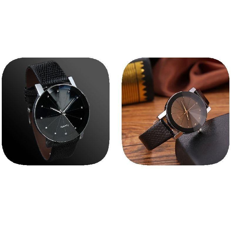 Stylish Pattern Pu Leather Strap Fashion Watch For Couples Men Women Students