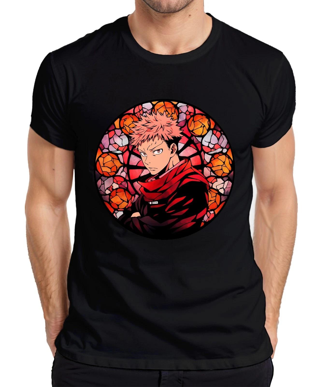 Itadori Jujutsu Kaisen Anime roter Schal Glasfenster Gothic Herren T-Shirt XS