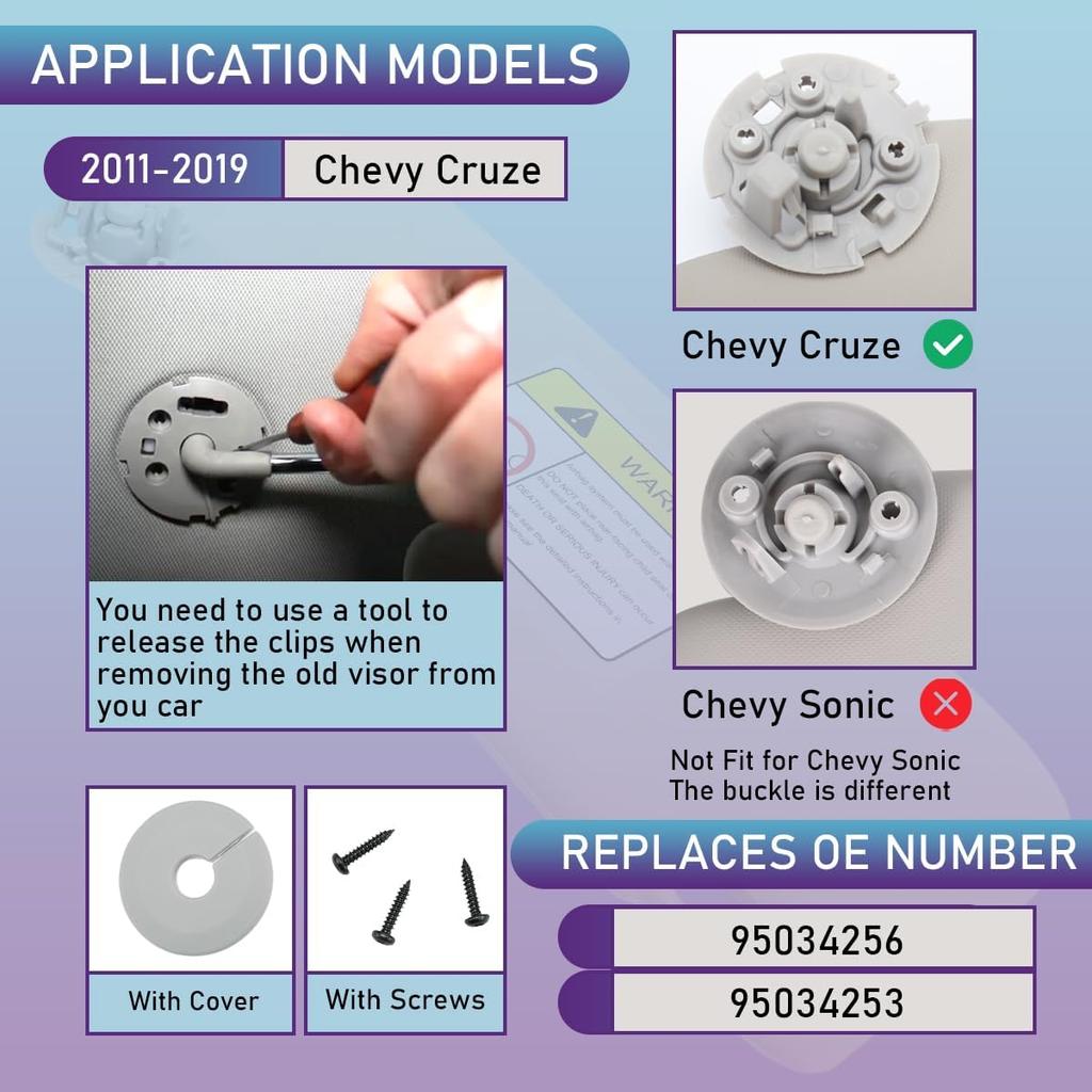 EKLN Sun Visor Left Driver Side LH With Mirror, Fit For 2011- Chevy Cruze, Replaces OE# 95034256 95034253, Color: Gray (Left Driver Side)