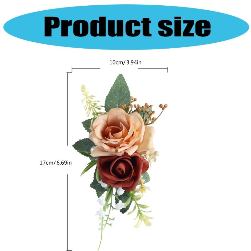 Handmade Flower Wristbands Wrist Flower Realistic Rose Boutonniere for Bridesmaid and Event Decoration Optional Color
