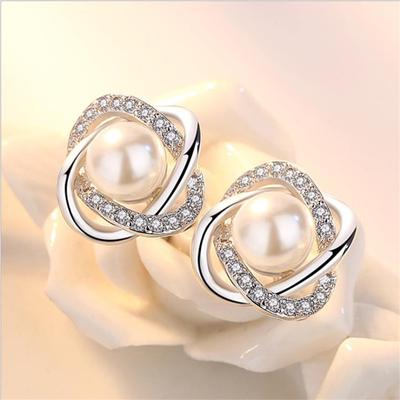 Breloque perle cristal fleur en forme de femme boucles d'oreilles fille bijoux mode argent 925 Sterling boucles d'oreilles femmes Bijou
