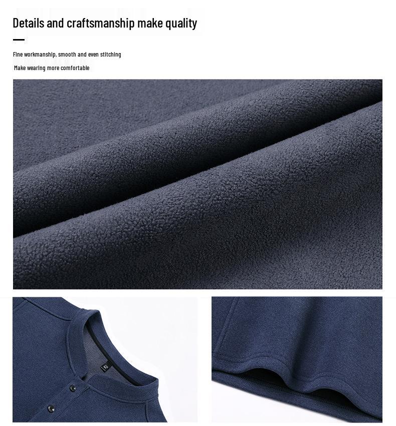 Men's Solid Color Fleece-Lined Sweatshirt, 2025 Autumn/Winter Collection - Thick, Double-Sided German Fleece, Round Neck, Casual Warm Base Layer