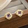 Retro Court Style Twist Purple Diamond Stud Earrings Commuter Versatile Diamond Light Luxury Earrings Gift