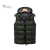 Men Vest Coat Hooded Drawstring Sleeveless Zipper Placket Waistcoat with Pockets Solid Color Thickened Quilted Vest Coat