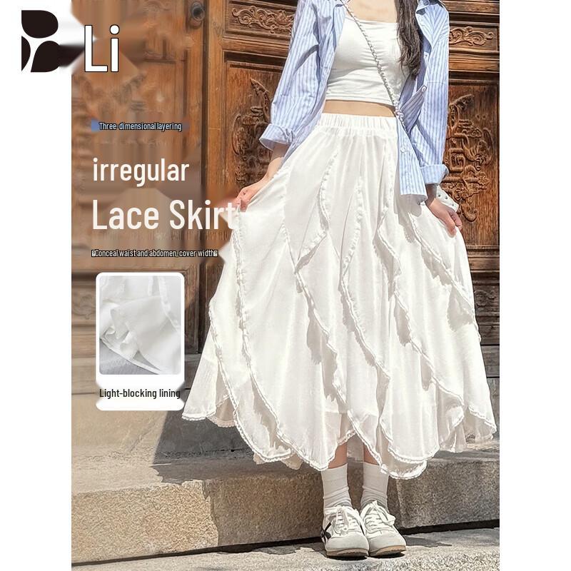 Bieyu Irregular Lace Mid-Length Skirt M