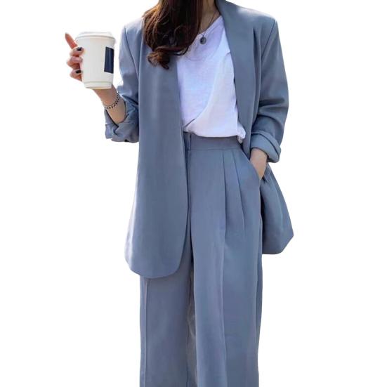 2 pezzi/set cappotto formale da donna pantaloni set maniche lunghe cardigan con cuciture aperte giacca di media lunghezza pantaloni larghi dritti gamba larga vita alta formale