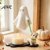 Playful Ghost Dog Sculpture Walking Night Light, 3D Printed LED Warm Lamp, Cute Lightweight Halloween Table Ornament Puppy Statue with Candle,