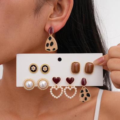 Ten-piece Set of Imitation Pearl Resin Round Square Love Silver Needle Earrings Autumn and Winter Retro Earrings