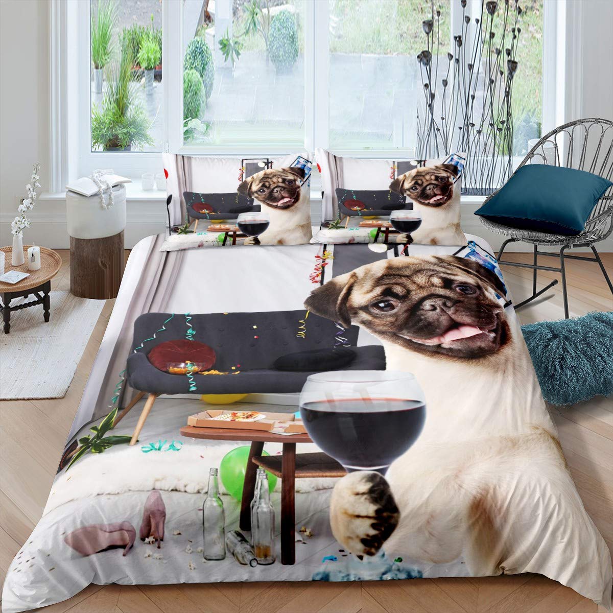 

Комплект пододеяльника Dog Side And My Side Full для мальчиков и девочек, кавайный комплект постельного белья с принтом щенков, милый комплект с пододеяльником с принтом животных, мопса (135x200cm)