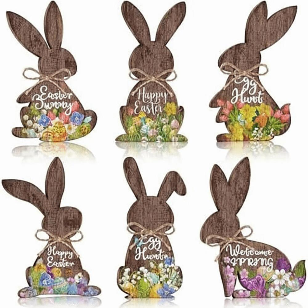 6pcs/set Bunny Shaped Wooden Bunny Table Decoration Minimalist Design Hidden Wooden Pieces Easter Tabletop Decoration Table Logo
