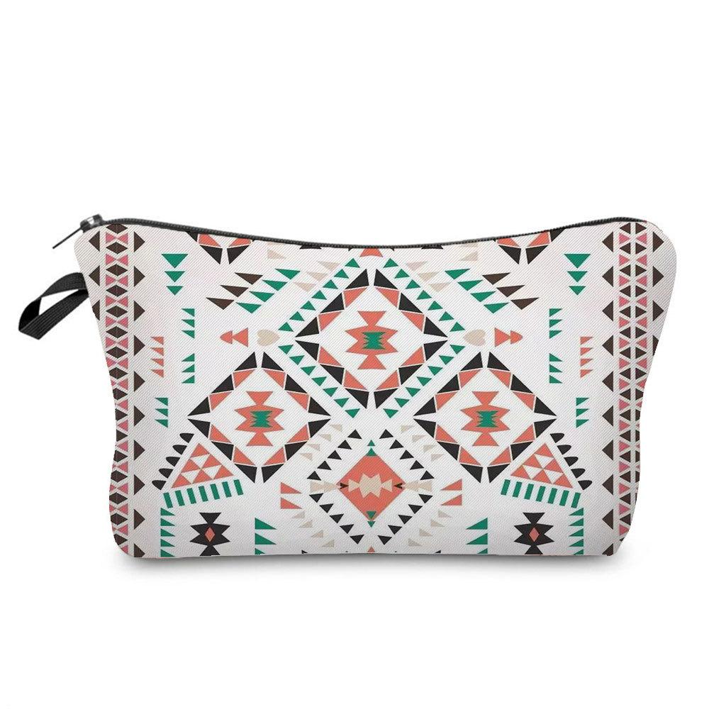 Women Geometric figure Print Cosmetic Bag Toiletries Organize Travel Storage Case 6756 KTB