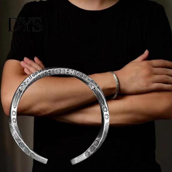 Men Bracelet Opening Adjustable Silver Color Twist Boho Wrist Decoration Easy to Wear Fish Letter Curved Sleeve Jewelry