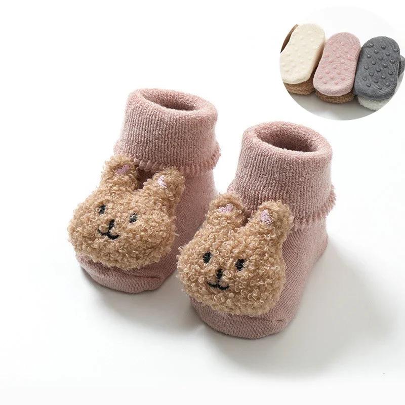 Cute Cartoon Animal Baby Socks for Boy Girl Winter Soft Cotton Bear Anti Slip Soled Newborn Toddler Sock Kids THhicken Socken