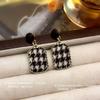 Silver Needle Korean Version Elegant Black and White Plaid Earrings