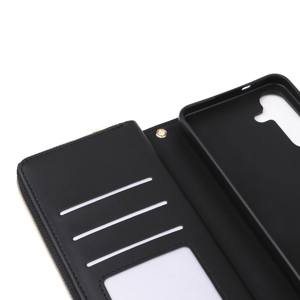 R20 For Samsung Galaxy S24 Case Zipper Leather Phone Cover with 9 Card Slots