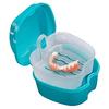 Blue denture case, denture cup with strainer, denture bath box, denture storage box with basket net, travel container holder