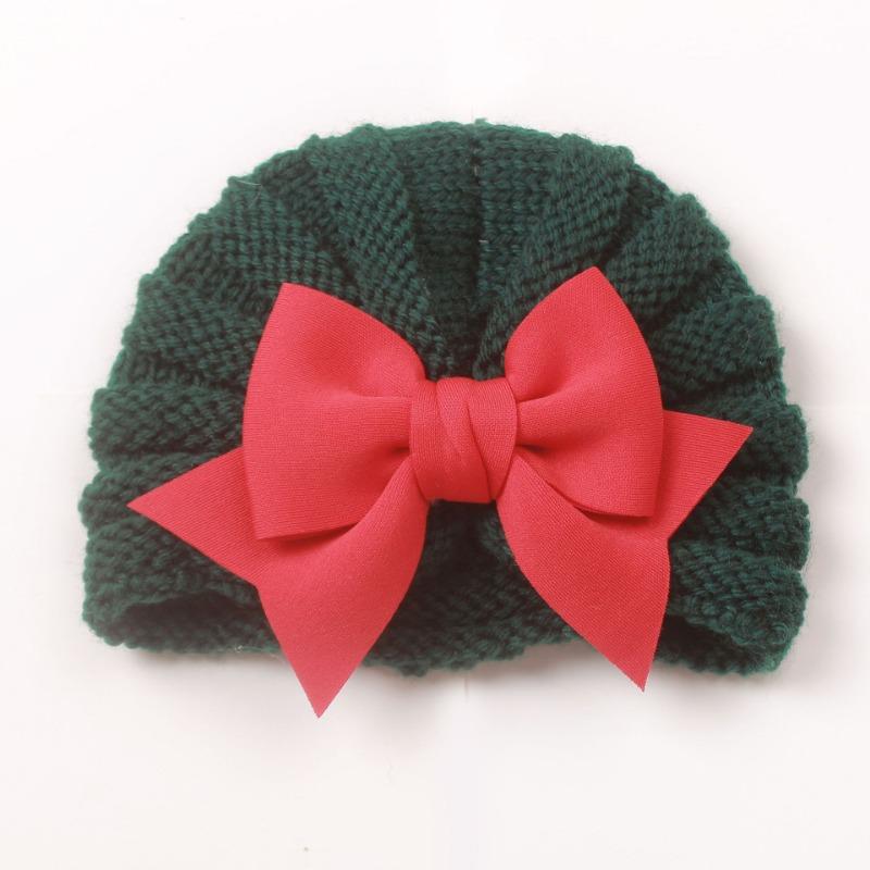 Christmas new baby autumn and winter warm knitted hat, children's bow pullover hat, baby hat