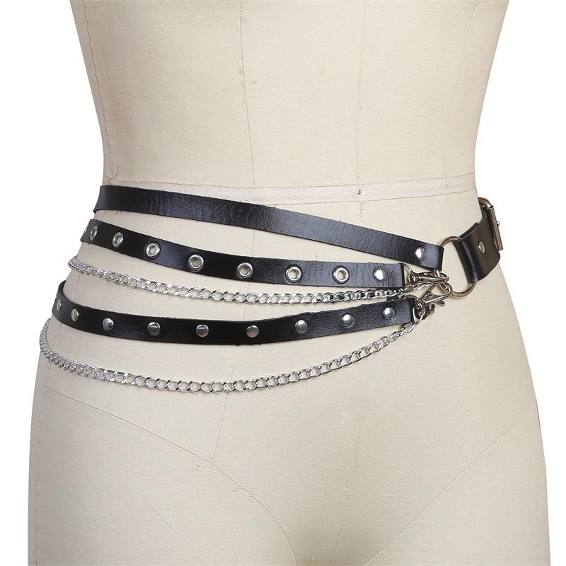 Chic Lady Club Belt Rivet Decorative Adjustable Stage Show Women Fashion Belly Belt Chain Street Style Belt With Chain Gothic