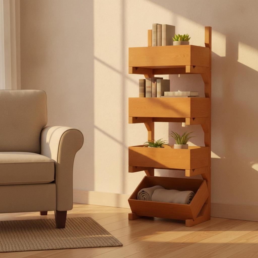 Storage Rack with Slanted Bins Open-Front Toy Shelf Space-Saving