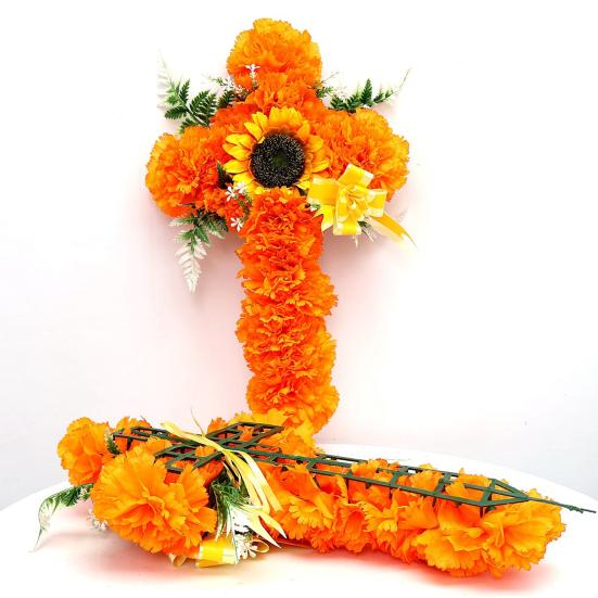 Fake Sunflower Decoration 2Pcs Dia De Los Muertos Artificial Flower, Marigold Cross Wall Decor for Day Of The Dead Floral Wreath of Halloween