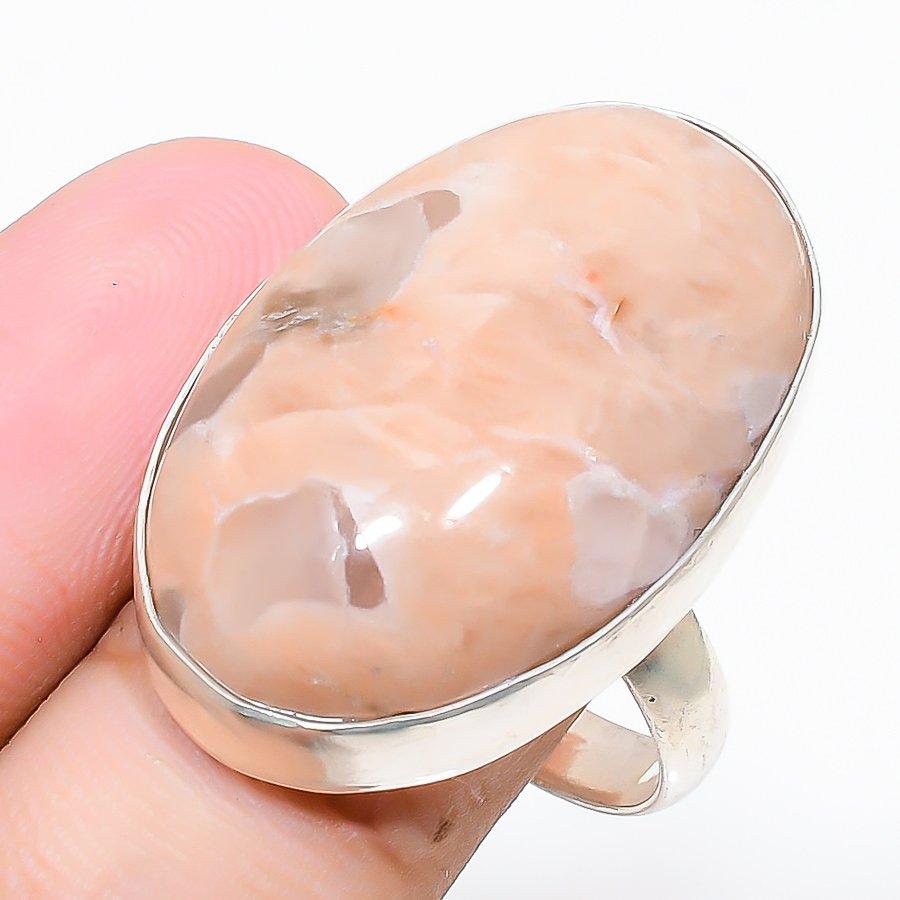 

Pink Aragonite Gemstone 925 Sterling Silver Jewelry Ring Size 8.5 Z3N75 8.5 розовый