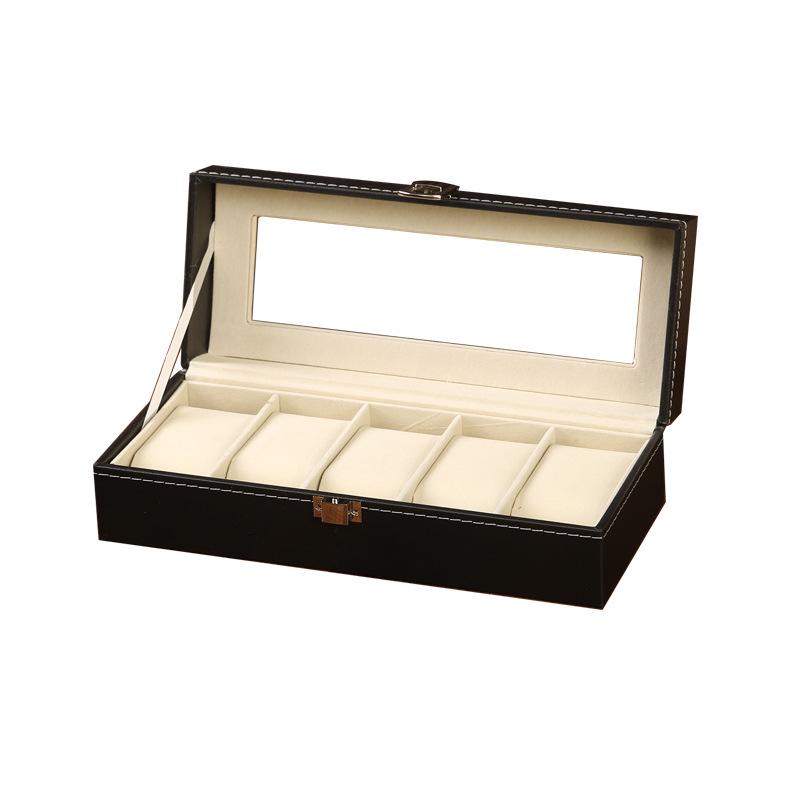 Schwarze Leder-Uhrenaufbewahrungsbox mit 12 Fächern und Perforationsmuster