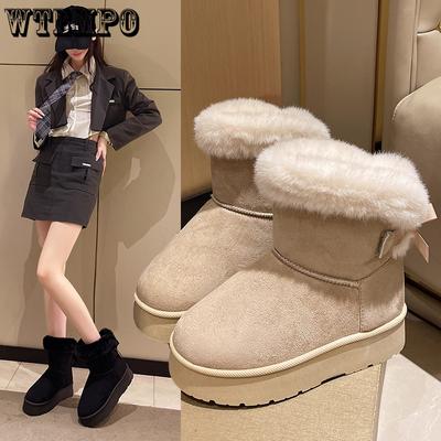 Thick Soled Snow Boots for Women Winter with Plush and Thick Warm Cotton Boots Fashionable Korean Plush Butterfly Bow Women's Shoes