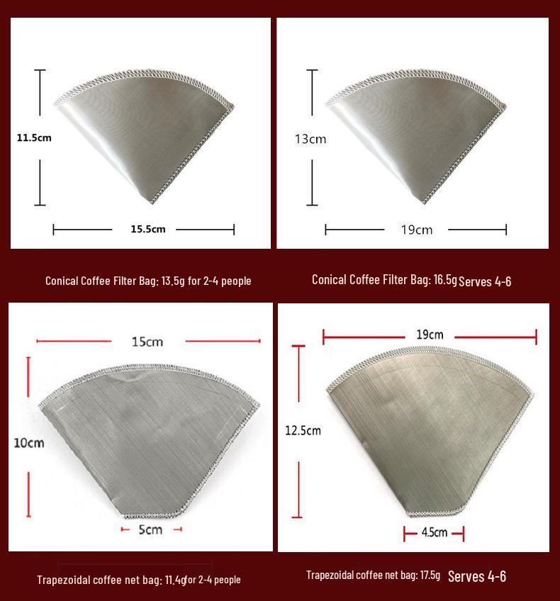 V60 Trapezoidal Coffee Filter Paper & Reusable 304 Stainless Steel Coffee Filter Bag