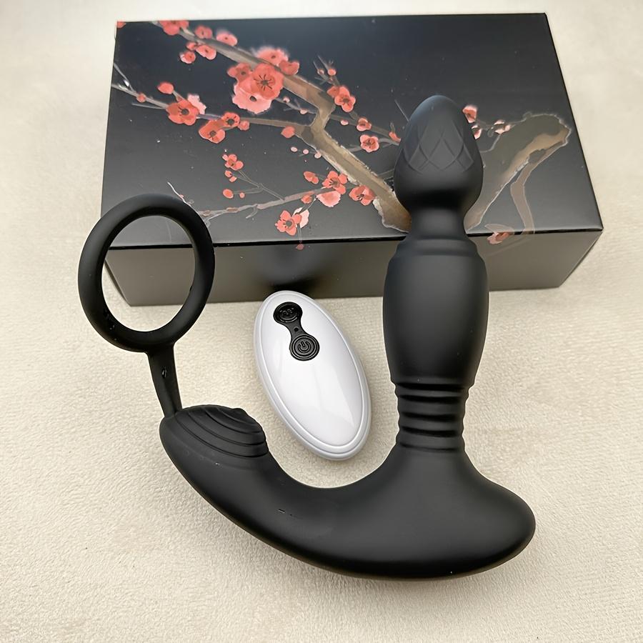 Remote Control Thrusting Anal Vibrator with Thick Penis Ring Prostate Massager 10 Mode 3 Motors Anal Plug Sex Toys