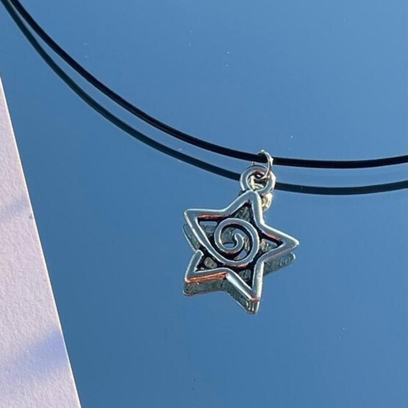 Silver Swirl Star Pendant Necklace Adjustable Length Clavicle Chains Fashionable Punk Collarbone Chain Jewelry for Women