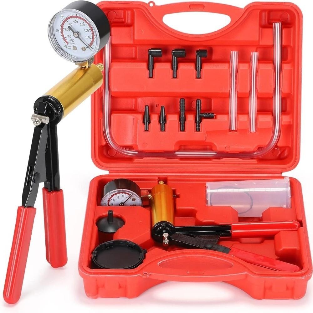 Portable Brake Bleeder Kit Durable Aluminum Manual Brake Fluid Drain Kit With Gauge 2 In 1 Handheld Vacuum Pump Kit