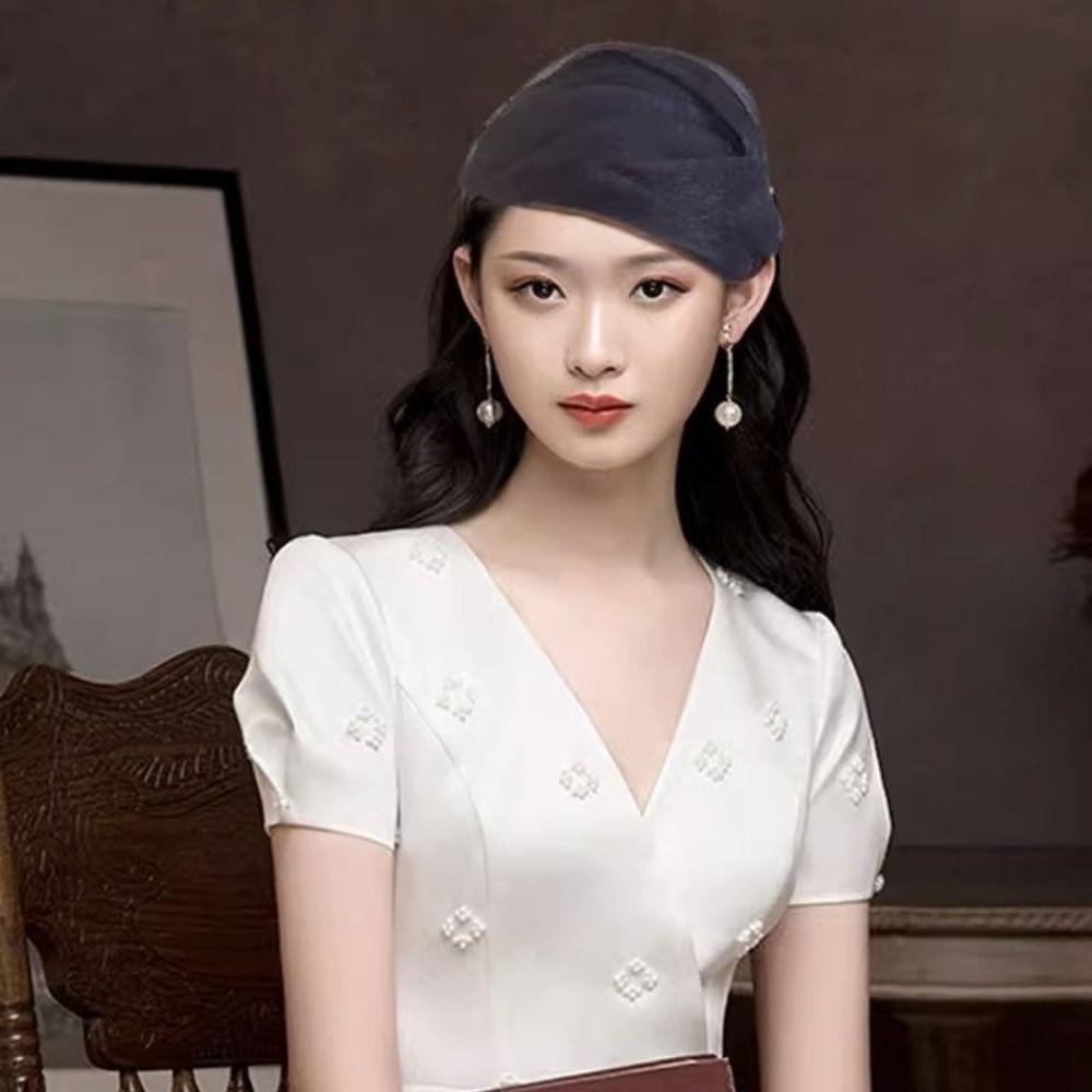 Französischer Stil Garn Halbhut Stirnband Netzmütze Form Haarband Vintage Netz Haarreif Mädchen