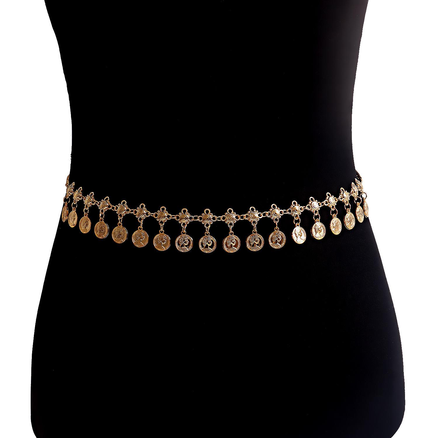 

Sweet and cool simple single-layer beauty head fringed geometric waist chain European and American sexy hipster metal chain body chain female золотой