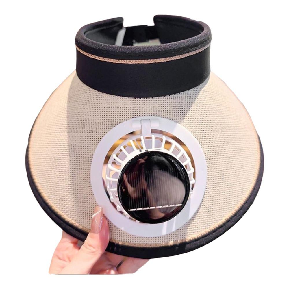 

Wide Brim Sun Visor Hat With Solar Powered Fan Cooling Fan Hat Durable Sun Hat Beach бежевий